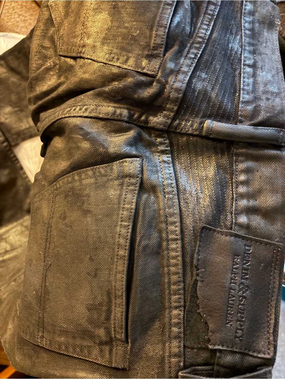 Denim & Supply Ralph Lauren Black Denim Leather Jean Pant 28 & 29 Waists No Tags